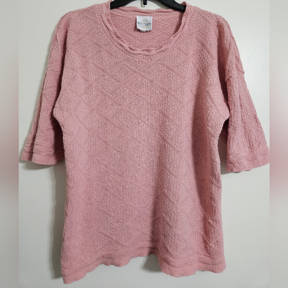 Vintage Bentley Pink Sweater Transitional light short sleeve Y2K Cropped  Sz L